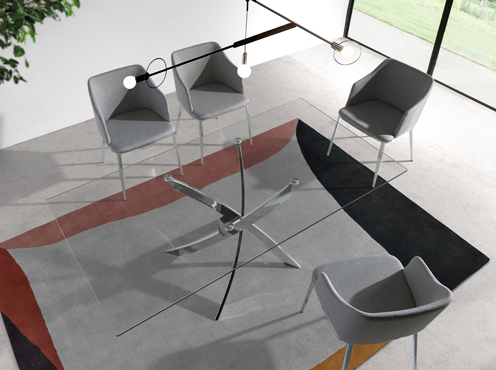 Masa Dining 150x95 din Sticla cu Baza din Otel Inoxidabil Angel Cerda