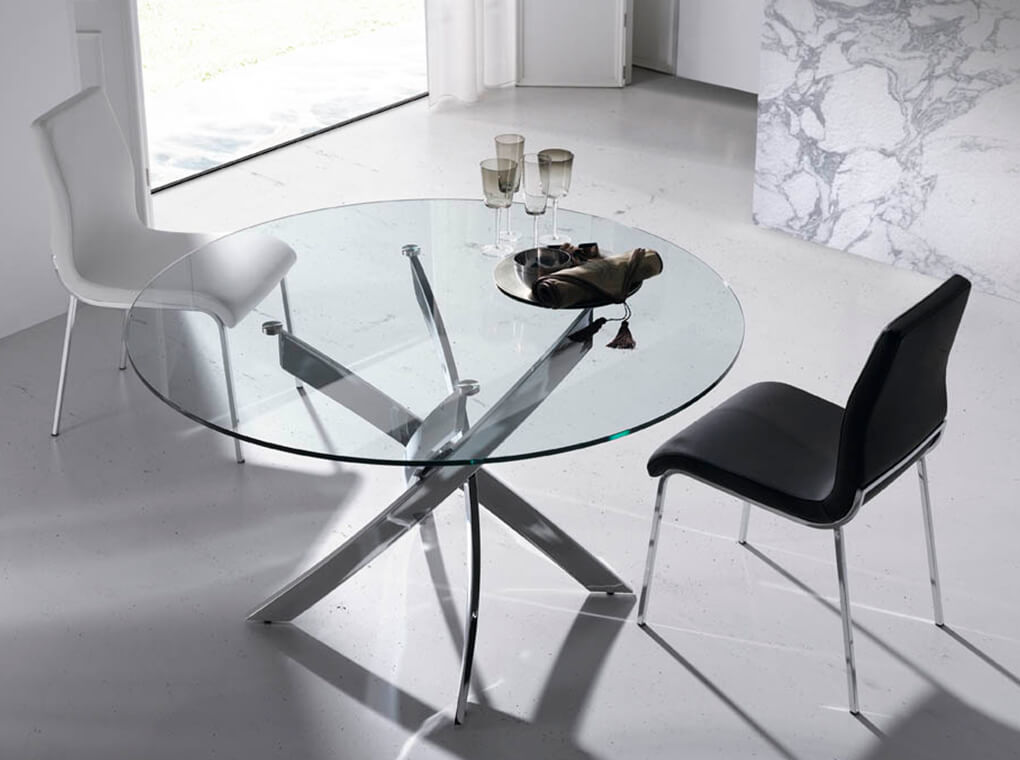 Masa de Dining 140cm Rotunda din Sticla si Otel Inoxidabil Angel Cerda