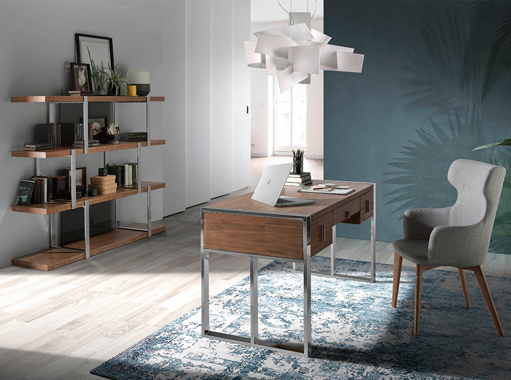 Birou din Lemn Masiv Nuc cu Structura din Otel Cromat Angel Cerda