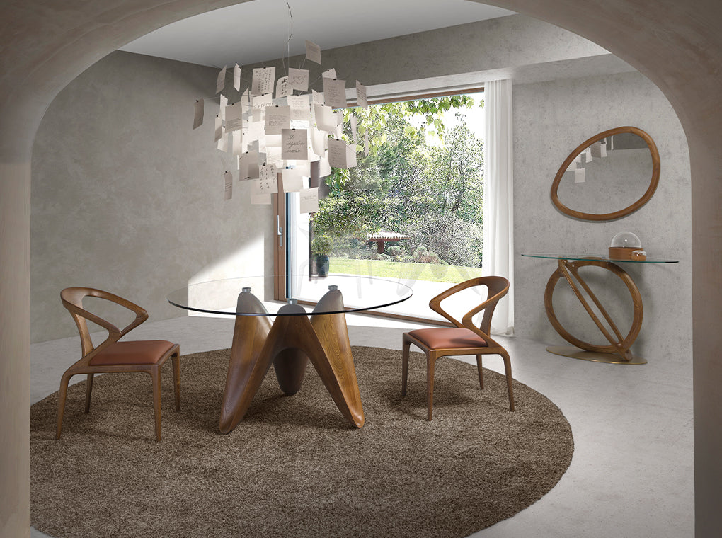 Consola Ovala din Sticla Temperata si Nuc Angel Cerda