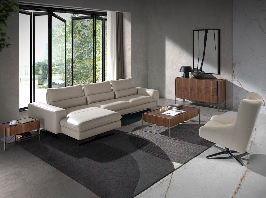 Canapea Chaise Colt Dreapta Longue din Piele Gri Taupe Angel Cerda