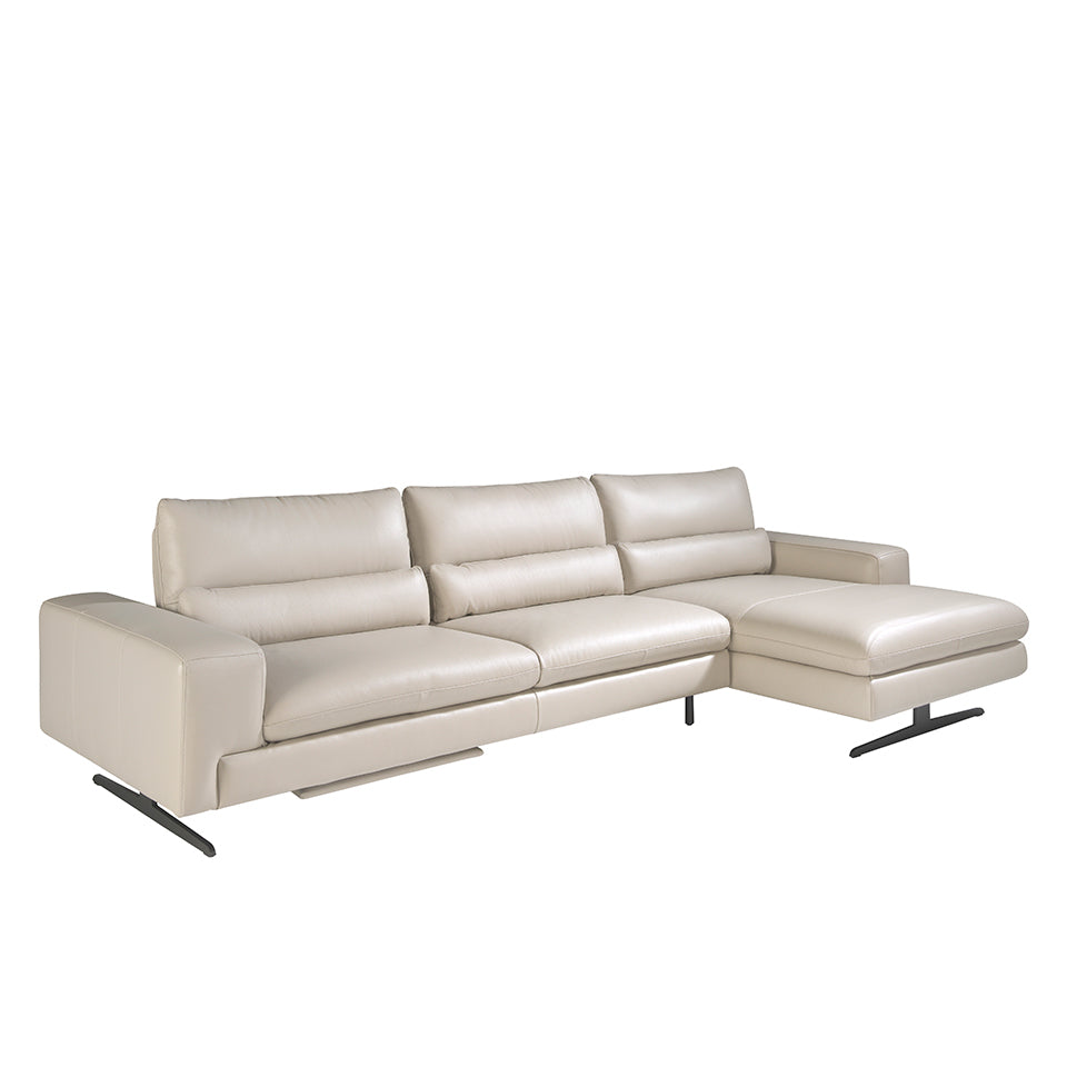 Canapea Chaise Colt Stanga Longue din Piele Gri Taupe Angel Cerda