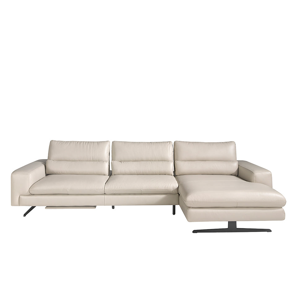 Canapea Chaise Colt Stanga Longue din Piele Gri Taupe Angel Cerda