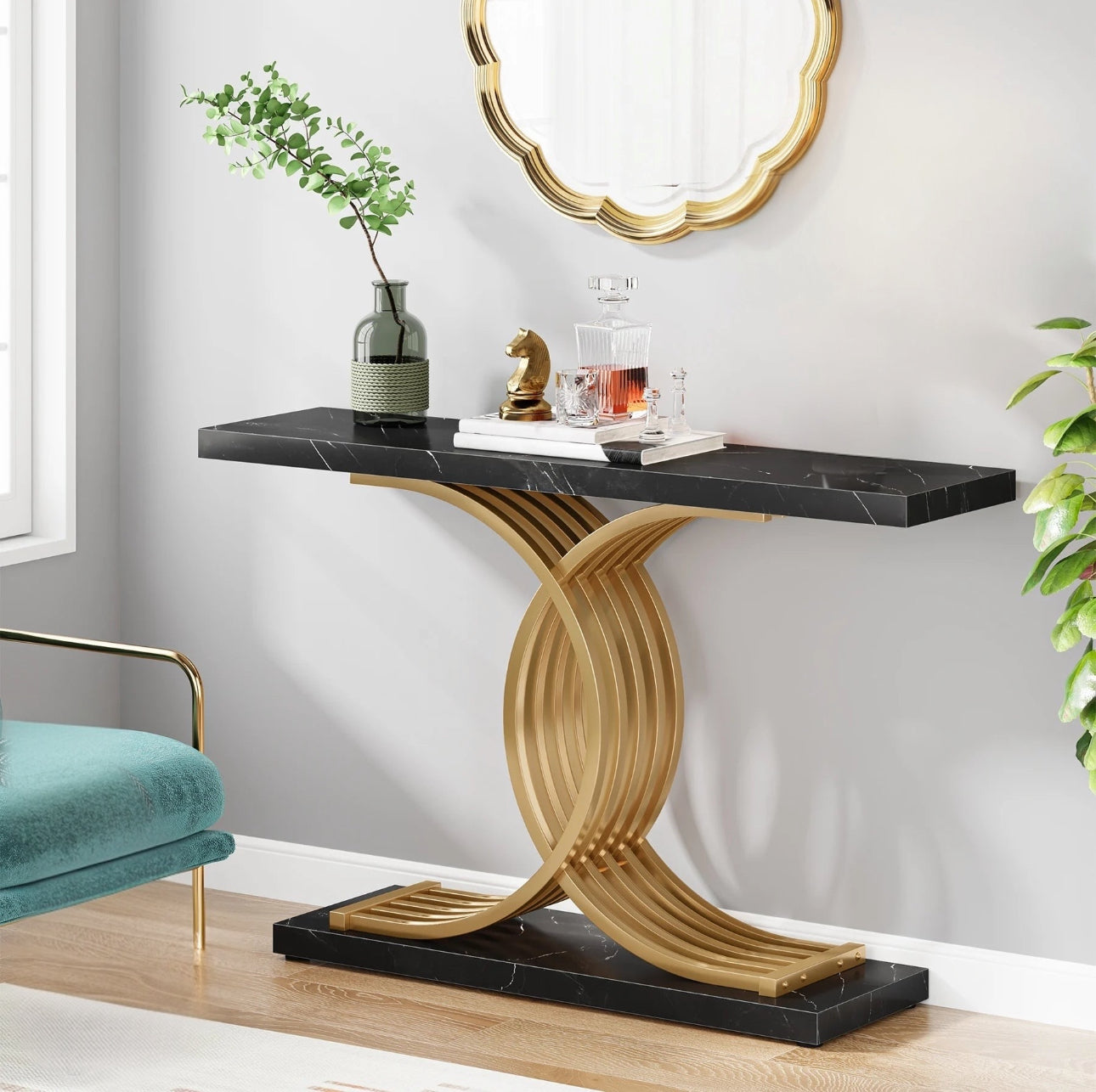 Consola Neagra cu Aspect de Marmura 100 cm Castela