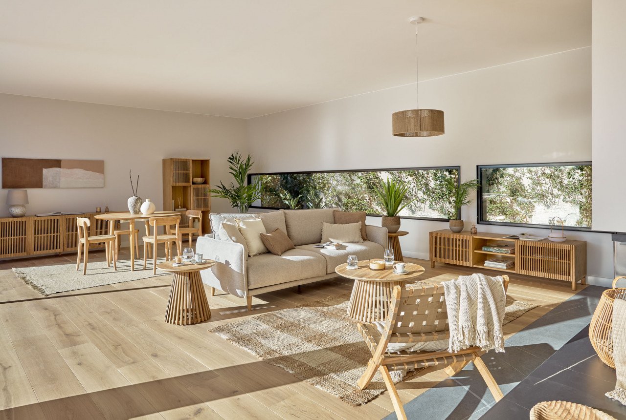 Abajur maro din fibre naturale Crista Round Kave Home