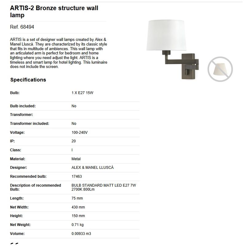 Aplica cu brat articulat stil clasic design elegant ARTIS-2 bronz/alb