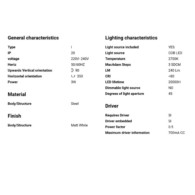 Aplica cu reader LED minimalista cu USB charger DUAS White