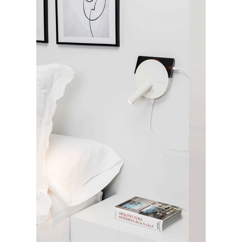 Aplica cu reader LED minimalista cu USB charger DUAS White