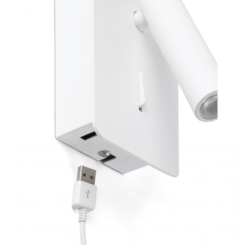 Aplica cu reader LED minimalista cu USB charger SUAU White