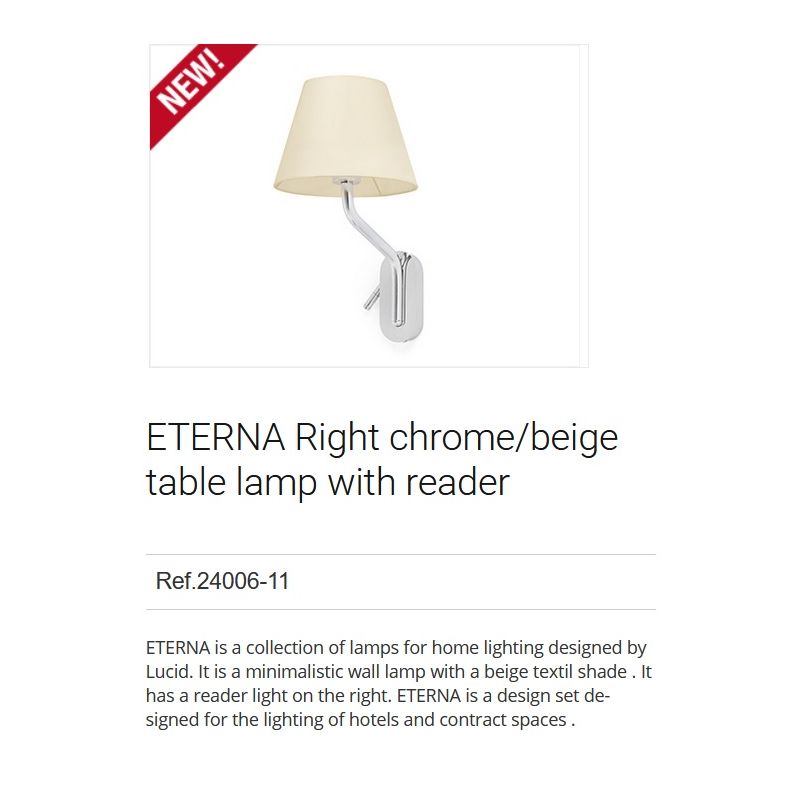 Aplica cu reader LED pe dreapta design elegant ETERNA crom/bej