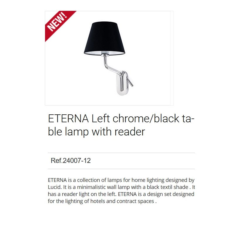 Aplica cu reader LED pe stanga design elegant ETERNA crom/negru