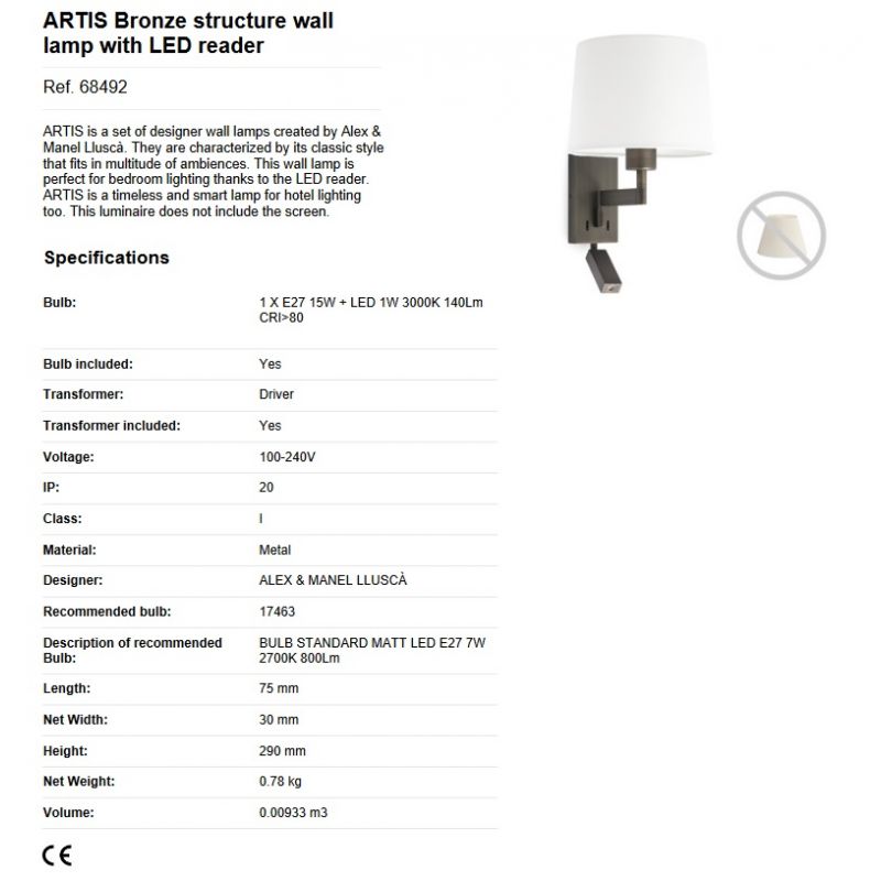 Aplica cu reader LED stil clasic design elegant ARTIS bronz/alb