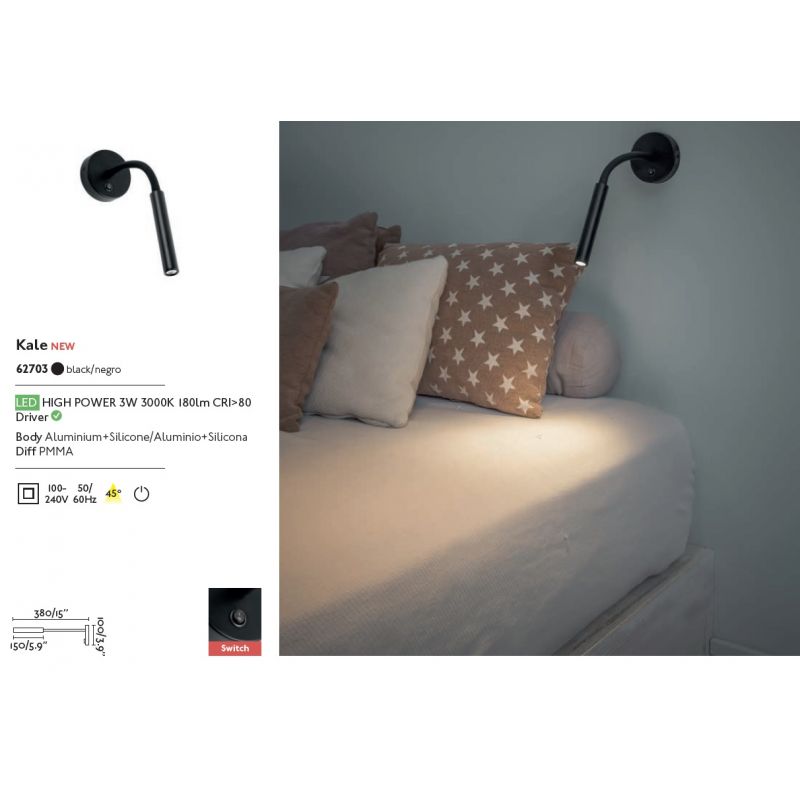 Aplica cu reader LED stil modern minimalist KALE neagra