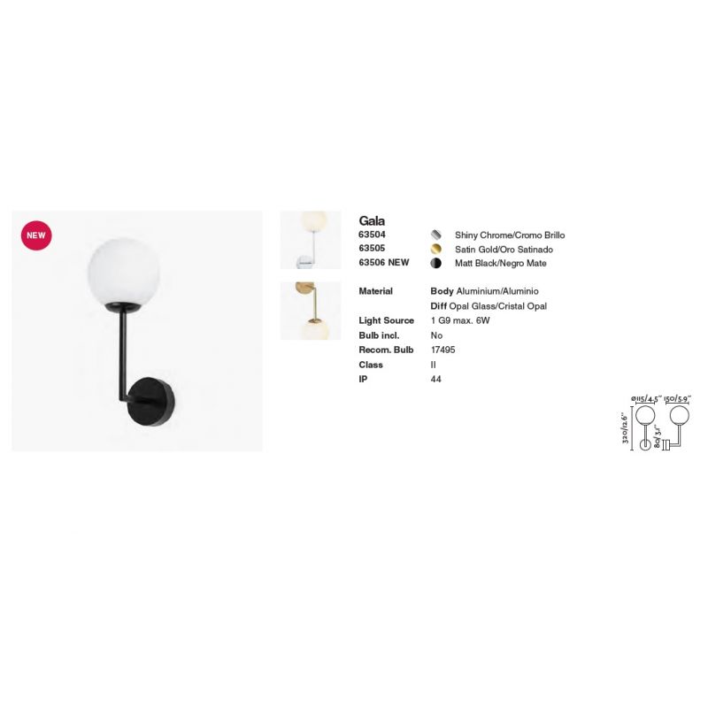 Aplica de perete baie cu protectie IP44 GALA Black