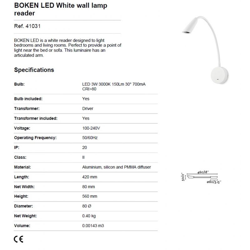 Aplica de perete LED stil modern BOKEN alba