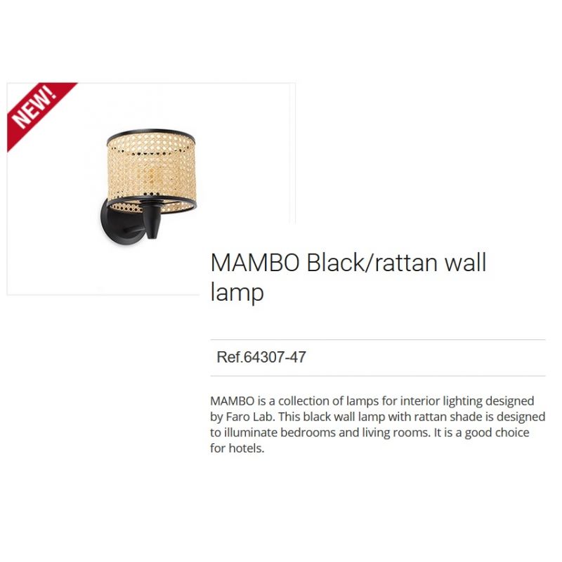 Aplica de perete moderna design natural MAMBO negru/ratan