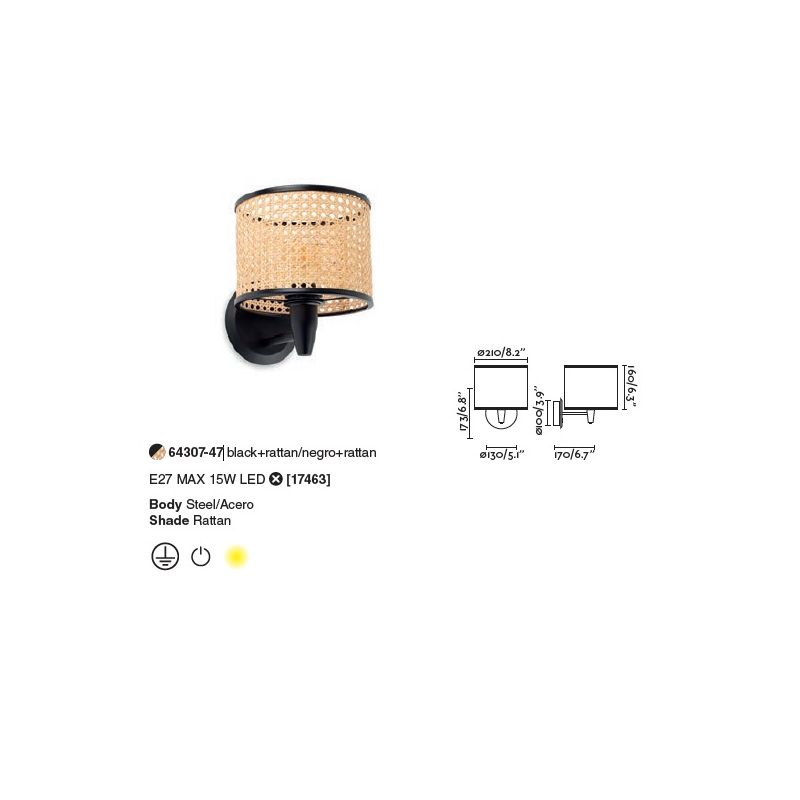 Aplica de perete moderna design natural MAMBO negru/ratan