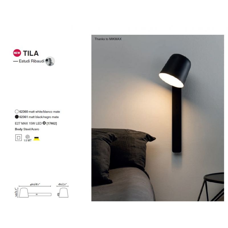 Aplica de perete stil nordic minimalist TILA neagra