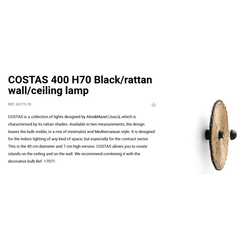 Aplica de perete/tavan design natural din ratan COSTAS 40cm