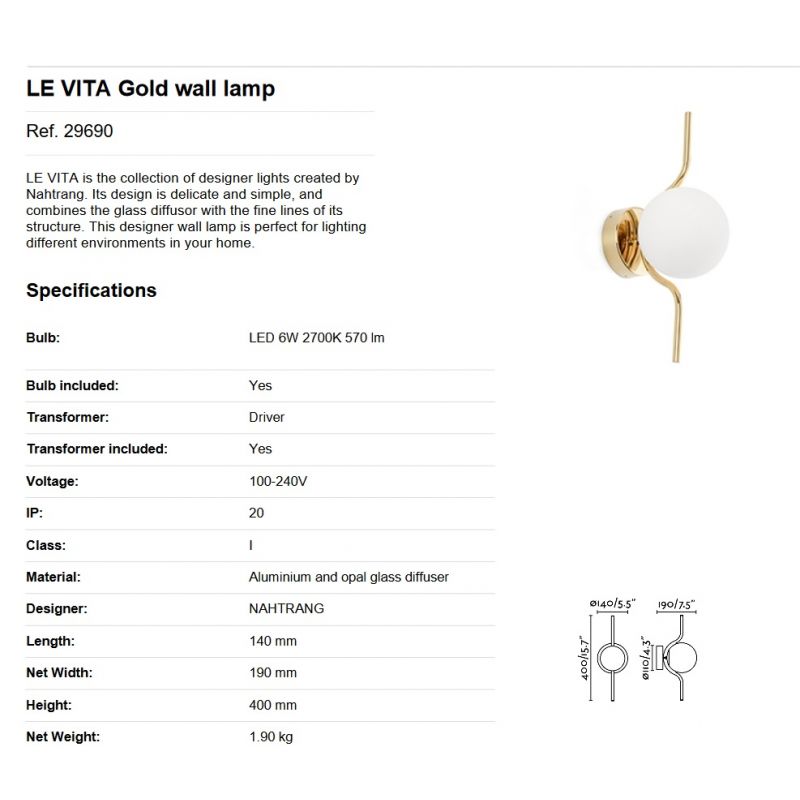 Aplica LED moderna design decorativ LE VITA LED Gold