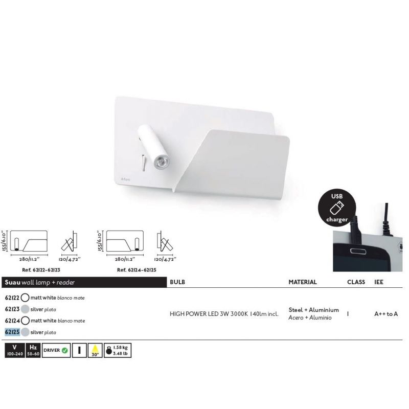 Aplica LED ultra moderna SUAU USB alb dormitor dreapta
