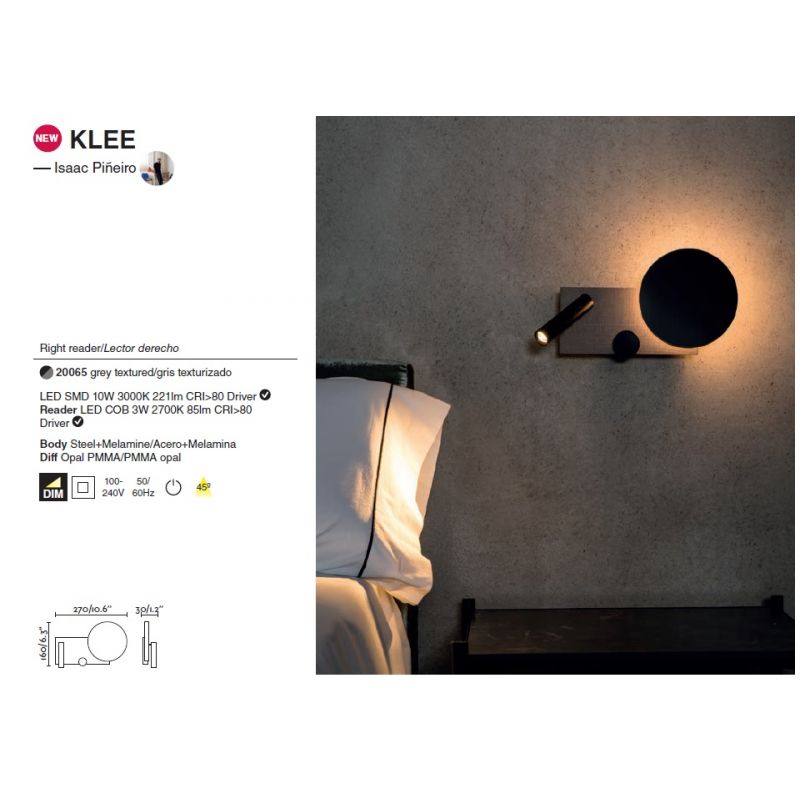 Aplica perete ambientala cu reader LED KLEE dreapta