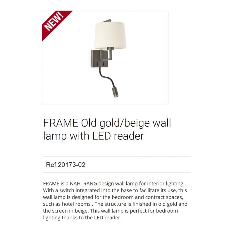 Aplica perete cu reader LED design clasic FRAME auriu/bej