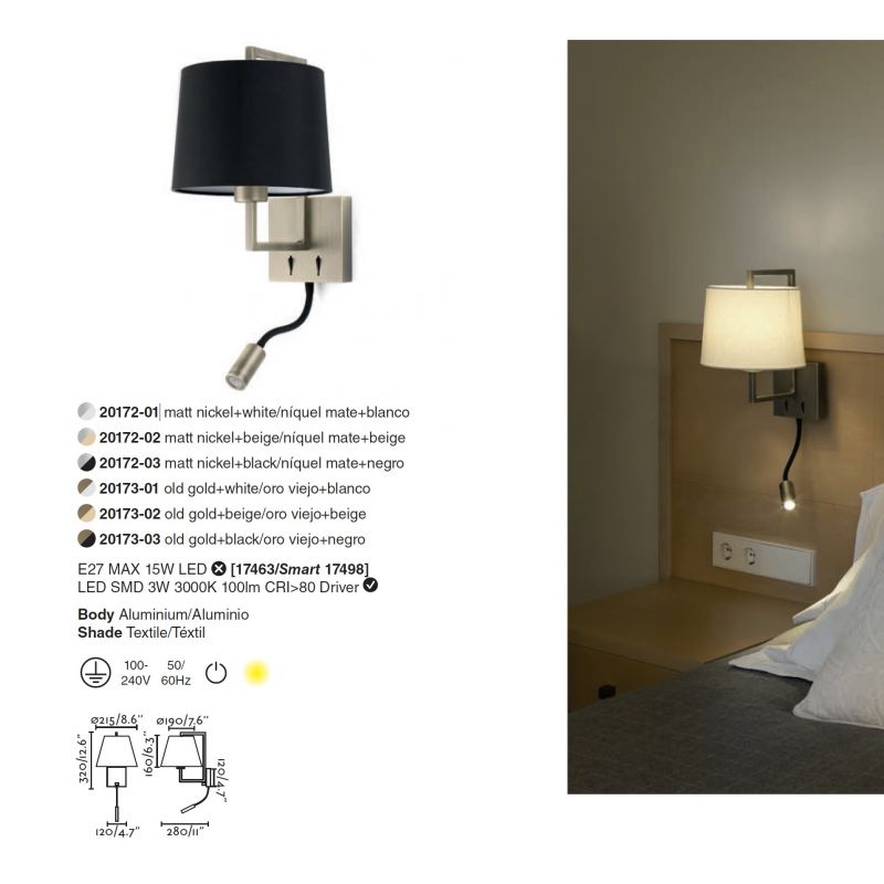 Aplica perete cu reader LED design clasic FRAME auriu/bej