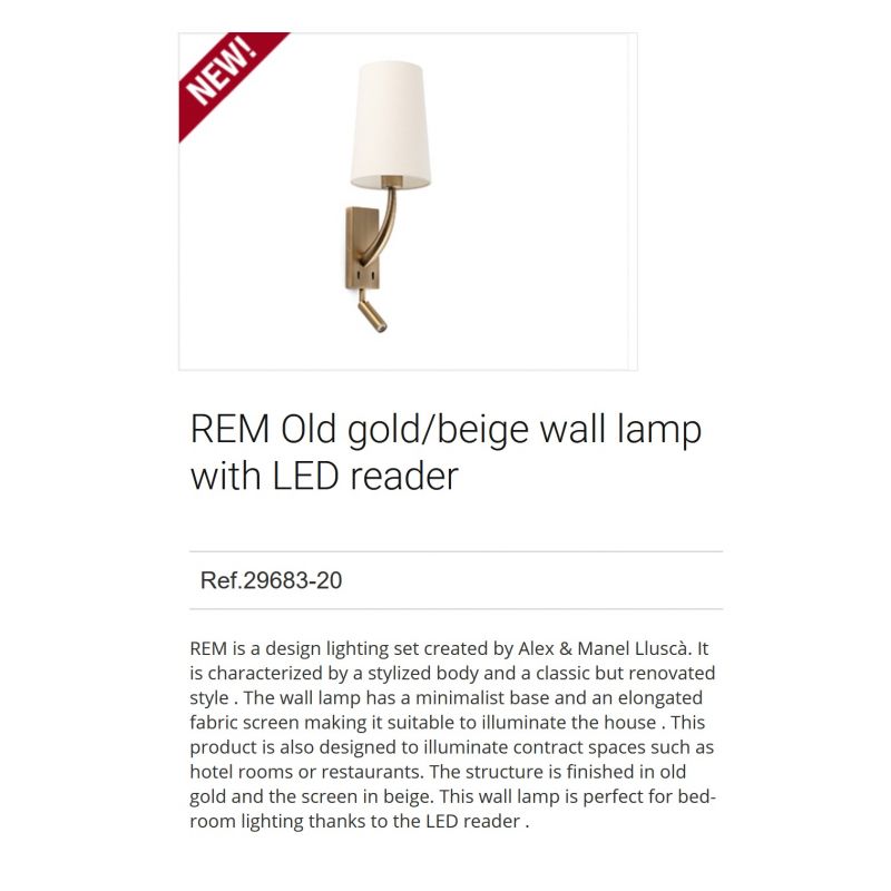 Aplica perete cu reader LED design clasic REM auriu/bej