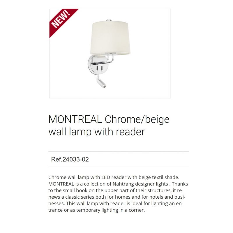 Aplica perete cu reader LED moderna design elegant MONTREAL crom/bej