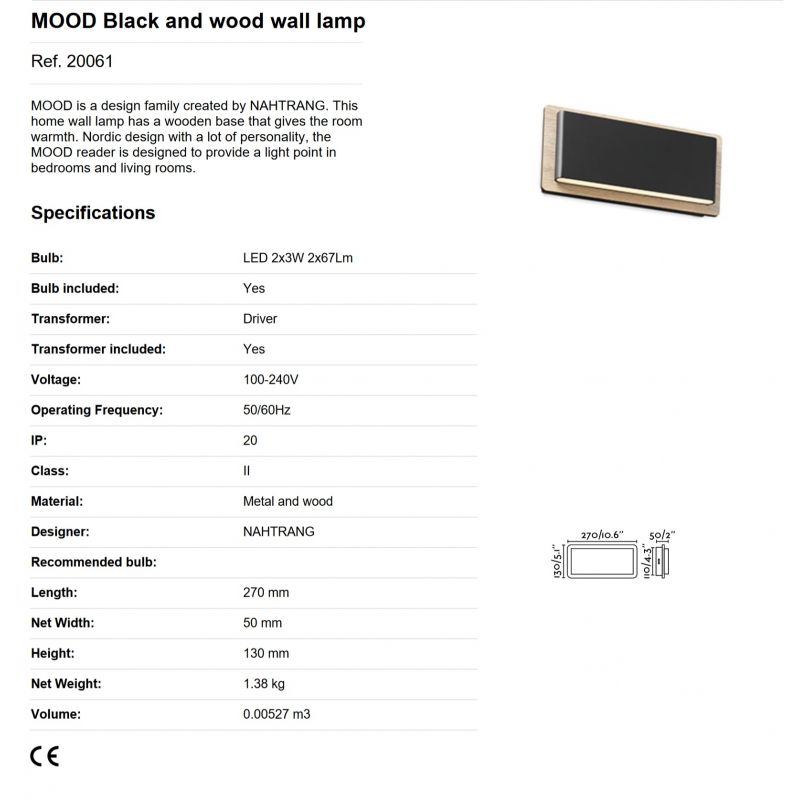 Aplica perete LED design nordic MOOD lemn/negru