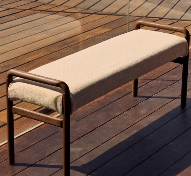 Bancheta exterior crem/maro inchis din lemn 120 cm Macaret Kave Home