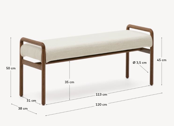 Bancheta exterior crem/maro inchis din lemn 120 cm Macaret Kave Home