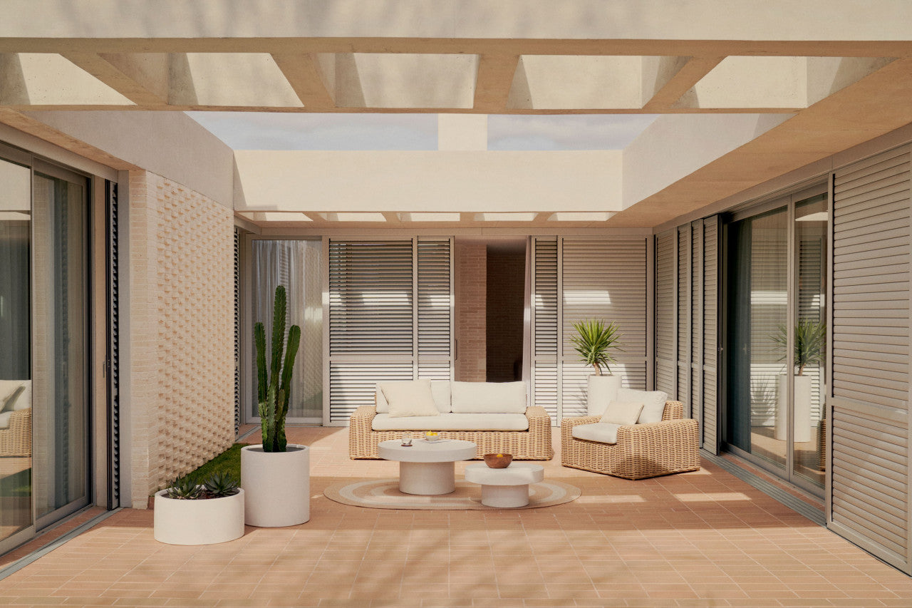 Fotoliu exterior alb/bej din textil Portlligat Kave Home