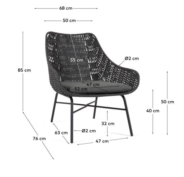 Fotoliu exterior negru din metal Abeli Kave Home