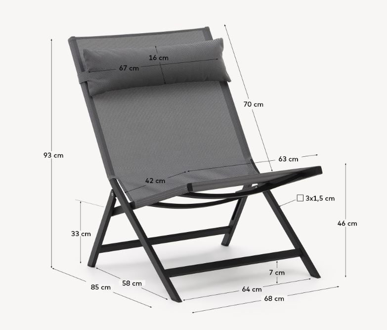Fotoliu exterior pliabil negru din metal Canutells Kave Home