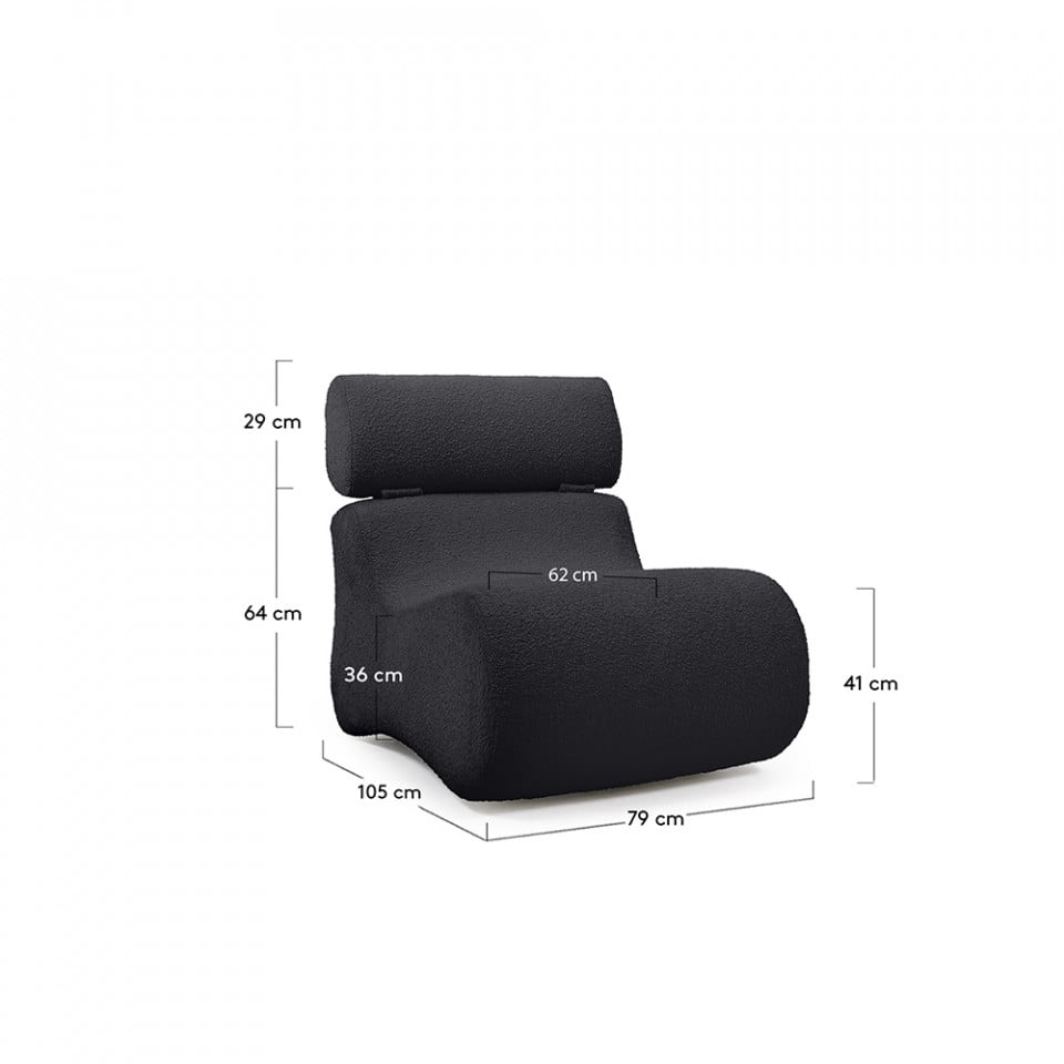 Fotoliu negru din textil Club Kave Home