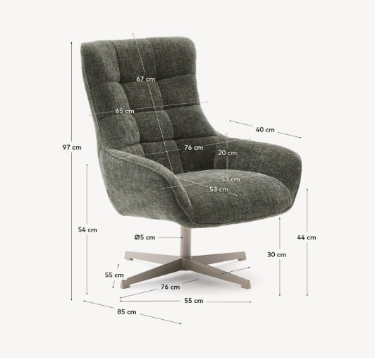 Fotoliu rotativ verde/gri din textil Teryl Kave Home