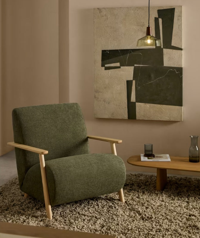 Fotoliu verde/maro deschis din textil Meghan Chenille Kave Home