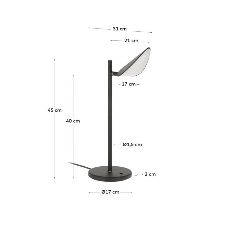 Lampa birou neagra din metal cu LED 45 cm Veleira Kave Home