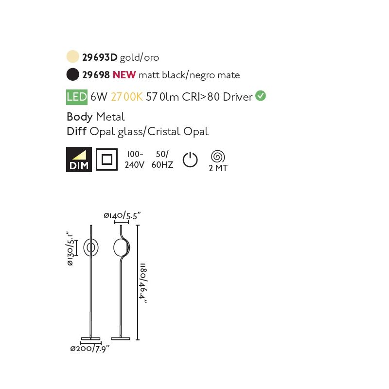 Lampadar LED dimabil design modern LE VITA LED Black
