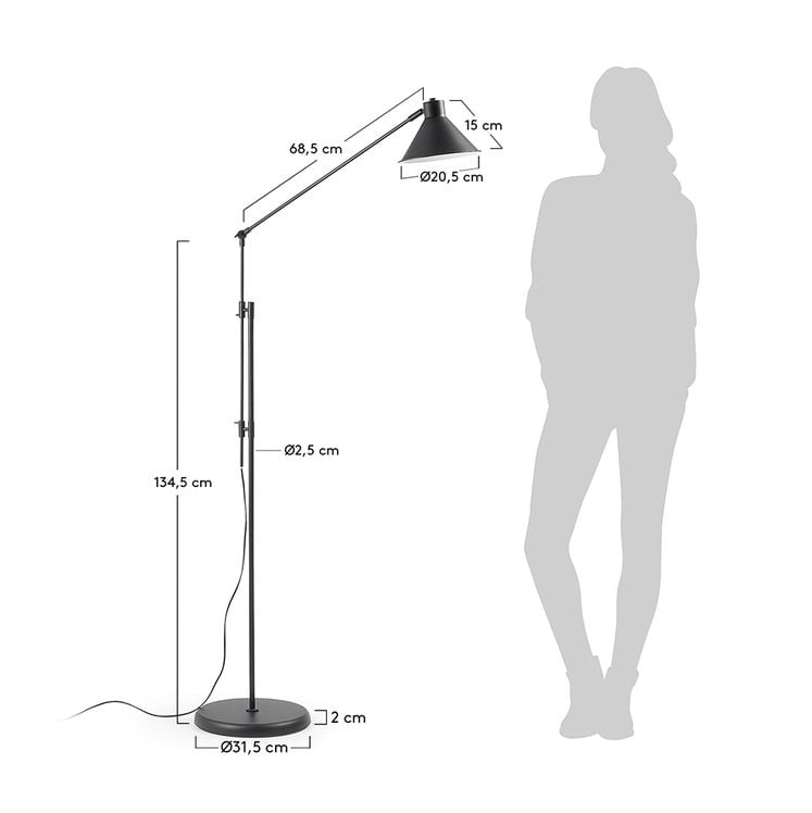 Lampadar negru din metal 220 cm Dione Kave Home