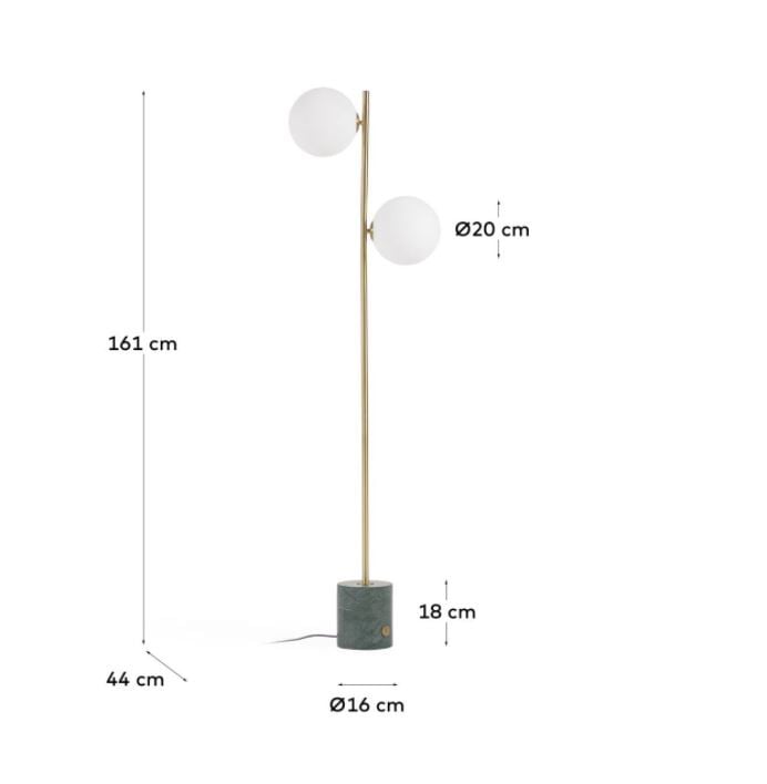 Lampadar verde/auriu din marmura cu 2 becuri 161 cm Lonela Kave Home
