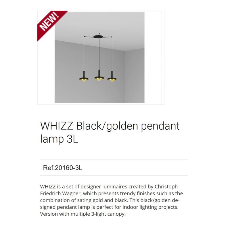 Lustra cu 3 Pendule design modern WHIZZ negru/auriu