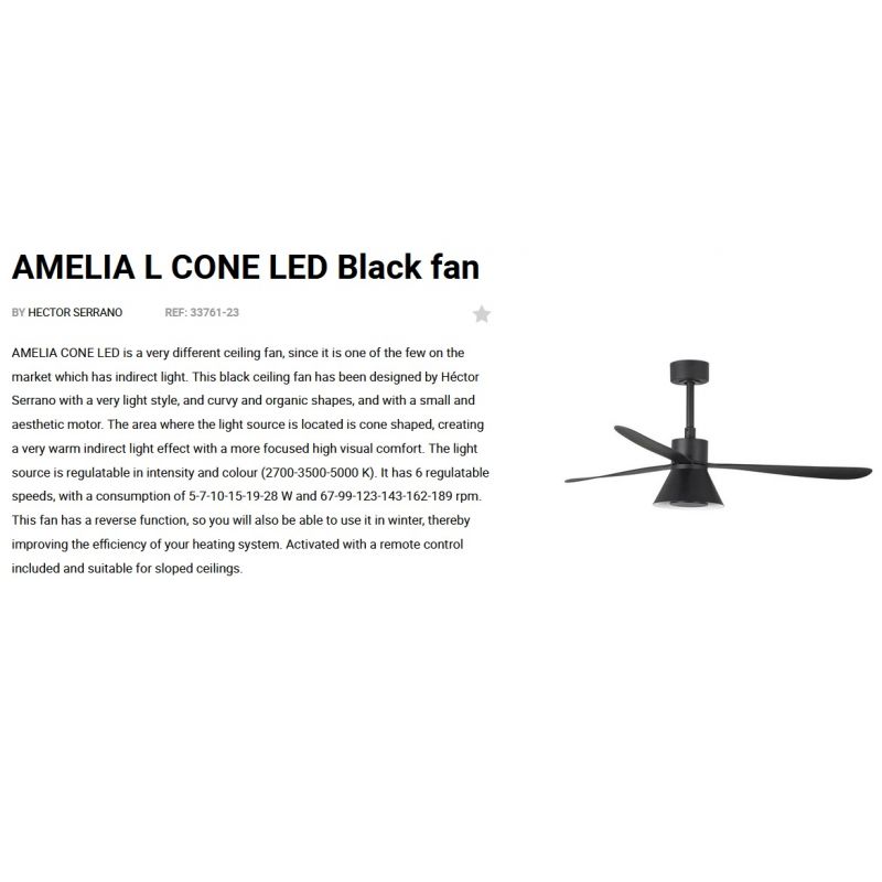 Lustra cu Ventilator si telecomanda AMELIA L CONE LED negru