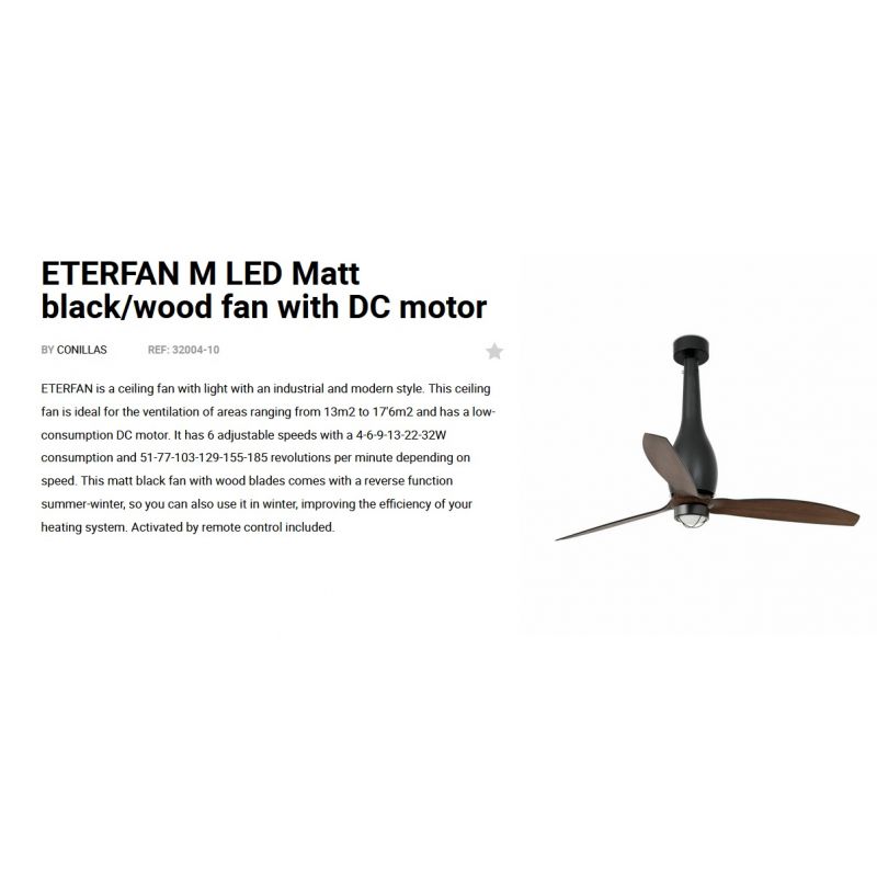 Lustra cu Ventilator si telecomanda ETERFAN M LED negru mat/nuc