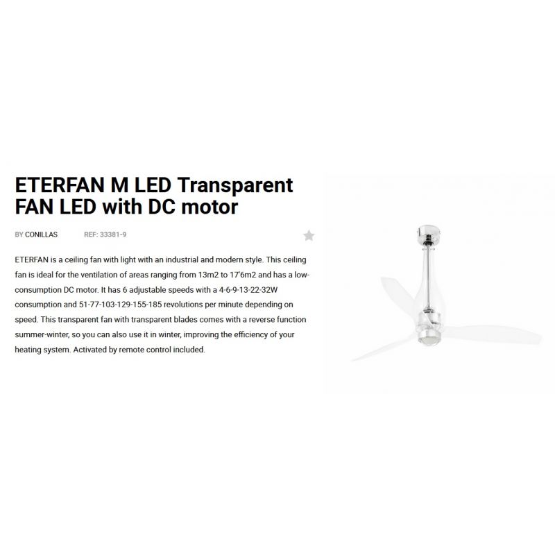 Lustra cu Ventilator si telecomanda ETERFAN M LED transparent