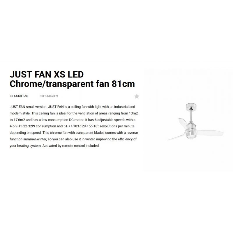 Lustra cu Ventilator si telecomanda JUST FAN XS LED crom/transparent