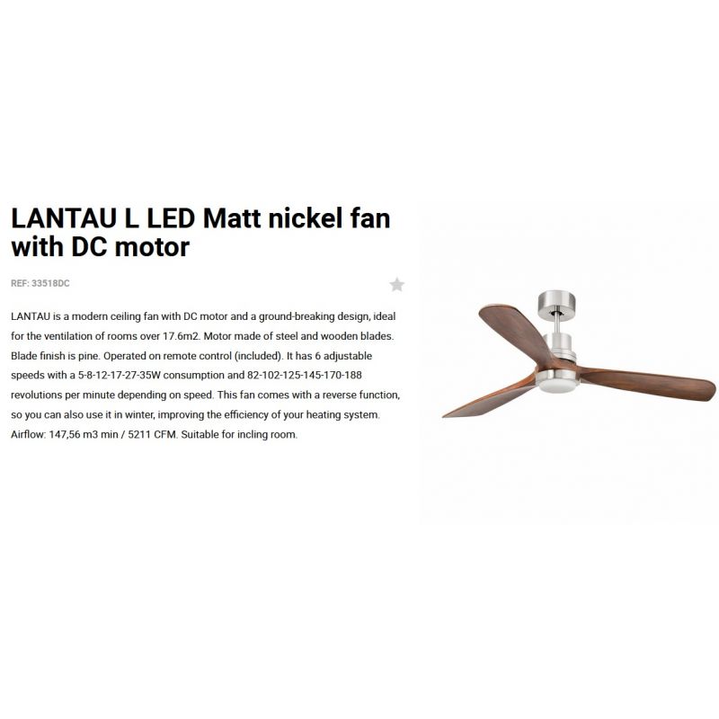 Lustra cu Ventilator si telecomanda LANTAU L LED nickel/ lemn maro