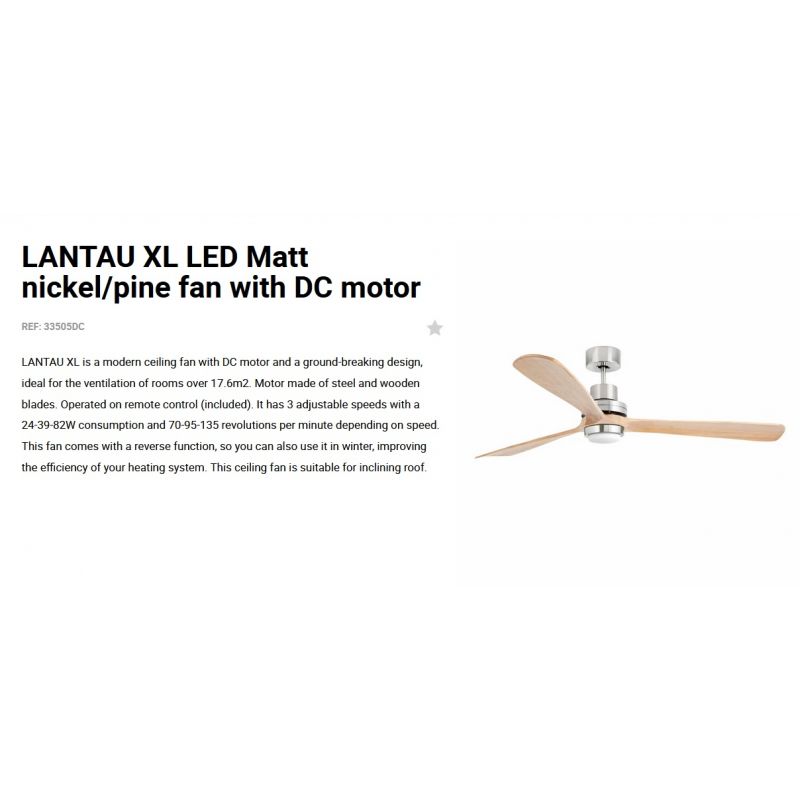 Lustra cu Ventilator si telecomanda LANTAU XL DC LED nickel/lemn pin